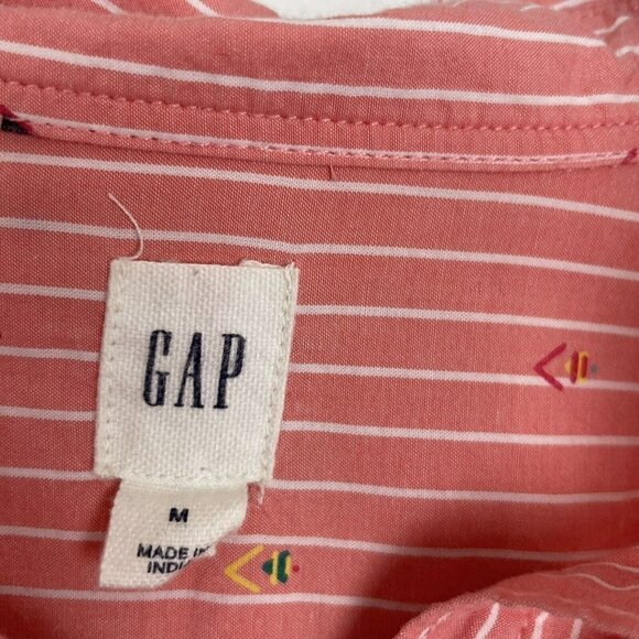 Gap Pink Striped Half Button Down Geometric Print Size Medium Blouse Top - Picture 6 of 6